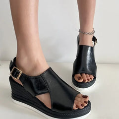Lunivop Women's Fashion Sandals Thick Heel Roman Style Slip-On Summer New Style Beach Shoes PU Leather Rubber Sole Comfortable Ladies Sa