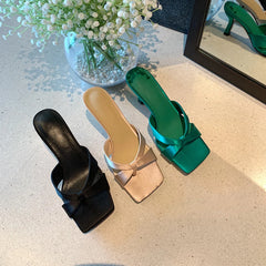 Lunivop Outdoor Fashion High Heel Slippers Women 2023 Summer New Retro Crossover Thin Heel Slippers Shoes for Women Zapatos De Mujer