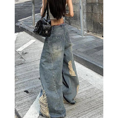 Lunivop Women's Baggy Ripped Jeans Harajuku Vintage Denim Trousers Japanese 2000s Style Grunge Hip Hop Y2k Jeans Pants Oversize Clothes