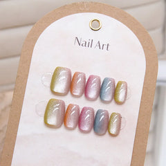 Lunivop 10Pcs Simple Sweet Short False Nails with Tools Colorful Gradient Cheap Press on Nails Self-nail Ready-made Artificial Nails