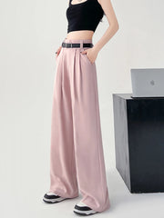 Lunivop Chic Belt Suit Wide Leg Pant Women Loose Elegant High Waist Casual Trousers Fashion Pockets Korean Sweet Straight Pants New