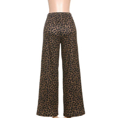 Lunivop Leopard Print Side Stripes Wide Leg Pants Women Autumn Fashion Elastic High Waist Loose Casual Streetwear Trousers Bottoms