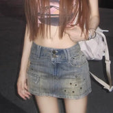 Lunivop Vintage Y2k Denim Skirt Women Sexy Harajuku Star Streetwear Mini Skirts A-line Retro Fashion Slim Up Casual Jeans Skirt