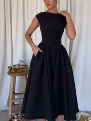 Lunivop Spring Women White Backless A-line Midi Dresses Elegant O Neck Sleeveless Wrapped Waist Dresses Ladies Chic Streetwear