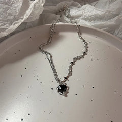 Lunivop Harajuku Punk Love Heart Rhinestones Gothic Titanium Steel Necklace For Women New Cool Girl Party Jewelry Gifts For Friend