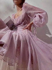 Lunivop French Printing Dresses For Women Square Collar High Waist Lantern Sleeve Elegant Dress Female Autumn 2025 New