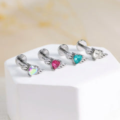 Lunivop 1Pc Flat Back Lip Ring Stud Stainless Steel Low Allergy Angel Wing Heart CZ Cartilage Tragus Earring Piercing Jewelry
