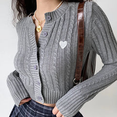 Lunivop Women Cable Twist Knitted Cardigan With Embroidery Heart Patch 100% Cotton Round neck Center Buttons Sweater Long sleeve Jumper