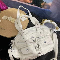 Lunivop Vintage White Y2k Messenger Bag Purse Women Hot Girl Pu Leather Casual Shoulder Bags Female Harajuku Aesthetic Handbag