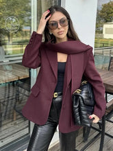 Lunivop Woolen Suit Collar Coats With Scarf Women Elegant Solid Single Breasted Coat Female Autumn Winter Chic High Street Outwear Tops