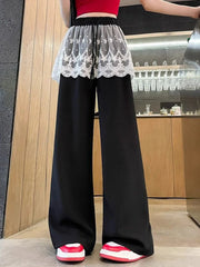 Lunivop Sweet Lace Patchwork Pant Women High Waist Cute Casual Loose Trousers Korean Fashion Summer Elegant Chic Wide Leg Pants New