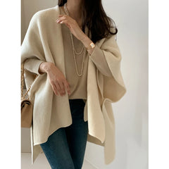 Lunivop Knitted Poncho Sweater for Women Cardigan Cape Open Front Sweater Shawl Fall Winter Korean Elegant Casual Chic Outfit