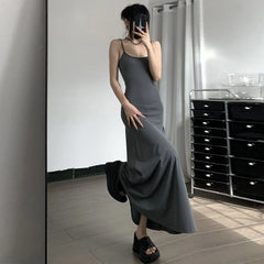 Lunivop Casual Solid Sling Slim Y2k Dress Streetwear Holiday Party Korean Fashion Sexy Spring Summer Women Outfit