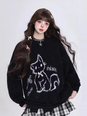 Lunivop Kawaii Hole Sweet Sweaters Women Vintage Faux Mink Cashmere Cartoon Knitted Jumper Preppy Style Cute Japan Lazy Wind Tops