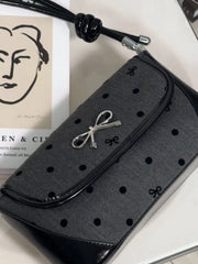 Lunivop Sweet Cool Bow Black Underarm Bag Purse Women Fairycore Aesthetic Dot Y2k Shoulder Bags Ladies Harajuku Square Handbag