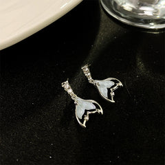 Lunivop Korean Trendy Cute Bling Zircon Fishtail Earrings for Women Exquisite Silver Needle Studs Sweet Elegant Party Jewelry Gifts