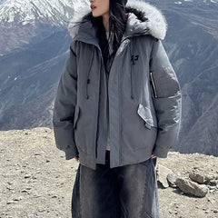Lunivop Winter Outdoor Padded Cotton-padded Clothes Female American Retro Big Fur Collar Down Cotton-padded Jacket