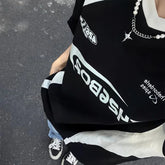Lunivop Deeptown Black Patchwork Vintage Tops Sport Y2k Loose T-shirts American Retro Fashion Streetwear Oversize Casual Short Sleeve
