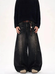 Lunivop Vintage Washed Black Women's Jeans Wide Leg American Style High Waist Baggy Denim Pants Casual Straight Trousers New