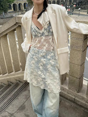 Lunivop Y2k All-match Lace V-neck Vest Dress for Women See Through Mesh Dresses 2025 Summer New Sleeveless Thin Vestidos De Mujer