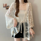 Lunivop Fashion Lace Sun Protection T Shirt Women's V Neck Long Sleeve Open Stitch Tops 2025 Summer New Tide