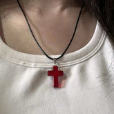 Lunivop Gothic Vintage Red Glass Cross Pendant Black Bead Rope Chain Necklace For Women Men Y2K Aesthetic EMO Grunge Jewelry Accessories