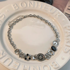 Lunivop Sweet Cool Metal Button Necklace Vintage Steampunk Y2K Clavicle Chains Choker Neck Gothic Grunge Women Men Jewelry Accessories