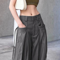 Lunivop Gothic Punk Bandage Wide Leg Pants 90s Baggy Pant Women Oversize Low Rise Y2k Academic Pants Streetwear E-girl Style