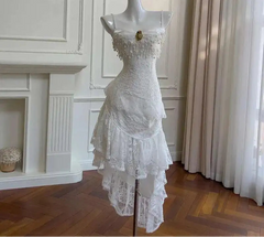 Lunivop New Elegant Temperament 3D Jacquard Lace Dress Socialite Style Irregular Suspender Strapless Long Dresses