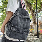 Lunivop Denim Casual Versatile Large Capacity Backpack College Student Bags Retro Japanese Backpack