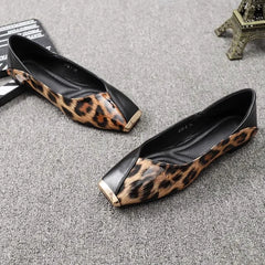 Lunivop New Shallow Soft Sole Leather Sandals Shoes Women's Flats Square Metal Head Personality Leopard Print Mary Jane Ballet Zapato