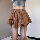Lunivop Korean Vintage Irregular Brown Skirt for Women Y2k E-Girl High Waist Ruched Skirts Summer New Sweet A-line Faldas Mujer