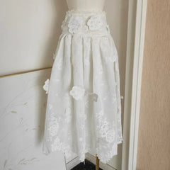 Lunivop Women's Solid Color Two Piece Set Lace Flower Sleeveless Tops High Waist Skirt Female Sets New Tide