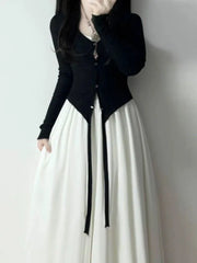 Lunivop Black Long Sleeve Sun Protection Coat Women+ Sexy Slim Waist White Camisole Vest Dresses 2025 Summer New Two Piece Sets