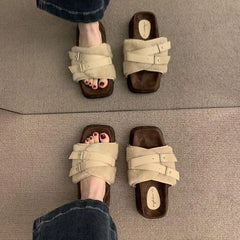 Lunivop Comwarm Winter Fluffy Fur Slippers Women Fashion Leopard Buckle Slippers Open Toe Flats Cotton Shoes Comfort Outdoor Slippers