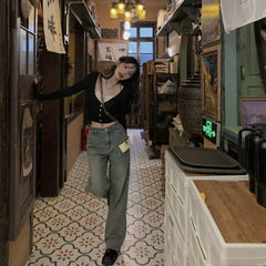 Lunivop Y2k V-neck Patchwork Lace Cardigan for Women Thin Long Sleeve Tops Mujer Spring Autumn New Slim Fit Knitted T-shirts