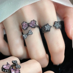 Lunivop INS Hot Zircon Gun Black Star Saturn Ring for Women men Cool Open Finger Rings y2k Jewelry Halloween