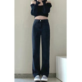Lunivop Black High Waist Straight Leg Jeans Women's Spring New Versatile Slimming Loose Floor-Length Wide Leg Pants Cleanfit Style