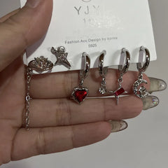 Lunivop Goth Black Crystal Star Earring Set for Women Girl Vintage Aesthetic Heart Pentagram Stud Earring Trendy Y2K Jewelry Accessories