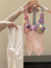 Lunivop Irregular Heavy Halter Lace Up Sling Vest Dopamine Mesh Slim Korea Chic Ins Tanks All-match Trendy Hot Sell Moda New Tees