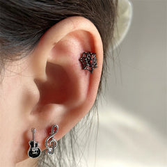 Lunivop 1pcs Musical Note Guitar Drip Glaze Stainless Steel Ear Bone Nail Y2K Silver Color Small Earrings for Women Cool Girl Jewelry