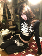 Lunivop Lace Patchwork Sexy Crop Tops Harajuku Grunge Bow Printing Clothes Streetwear 2024 Women Y2k Aesthetic Half High Collar T-shirt