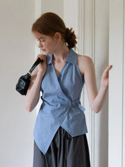 Lunivop Sexy V Neck Slim Striped Tanks Women Vintage Sleeveless Irregular Tees American Retro Casual Summer Female Elegant New Tops