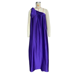 Lunivop Fashion High Waist Loose Party Dress Women Elegant One Shoulder Draped Sleeveless Asymmetric Solid Maxi Long Sundress