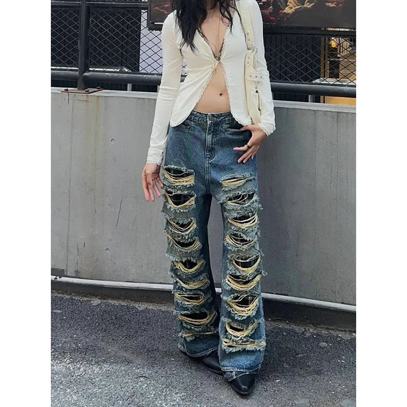 Lunivop Women's Blue Gothic Y2k Ripped Jeans Baggy Harajuku Denim Trou lunivop Lunivop Women's Blue Gothic Y2k Ripped Jeans Baggy Harajuku Denim Trou lunivop