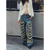 Lunivop Women's Blue Gothic Y2k Ripped Jeans Baggy Harajuku Denim Trousers Vintage Emo Jean Pants Japanese 2000s Style Trashy Clothes