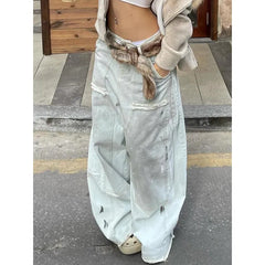 Lunivop Women's Y2K Baggy Grunge High Street Retro Denim Trouser Washed Vintage Casual Classic Emo Pants High Waist Trashy Jeans