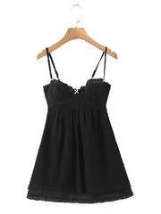 Lunivop Sexy Black Spliced Embroidery Lace Bra Corset style Sling Dress Women Cross Lacing Up Back Backless Short Dresses Robe Holiday