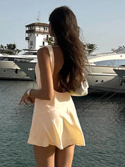 Lunivop Irregular Sexy Off Shoulder Women Dress Yellow Backless High Waist Dress Female Autumn Slim Elegant Party Clubwear