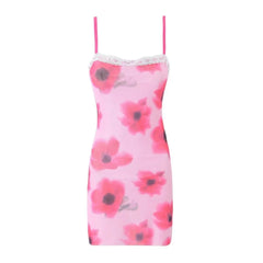 Lunivop Sexy Spliced Lace Slash neck Tie-dye Flower Mesh Sling Dress Women Skinny Slim Waist Package Hips Backless Robe Vestidos